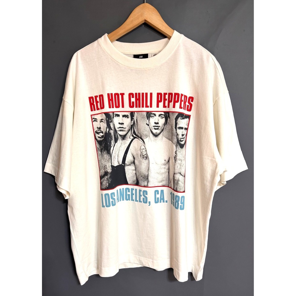 H&M size XL Oversized Fit RED HOT CHILI PEPPERS T-shirt Letchili Cream b6